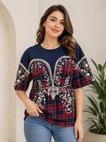 Navy Blue Pearl Embellished Designer T-Shirt