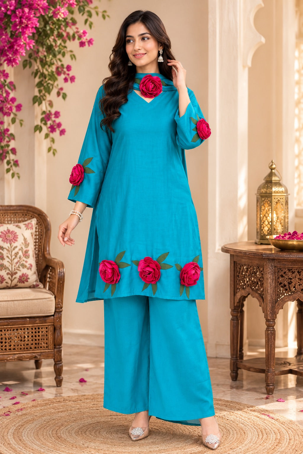 DESIGNER 3 PC SUIT WITH ORIGINAL PATCH FLOWER 3D