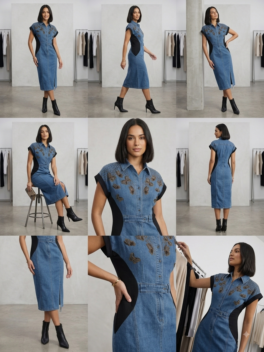 BLUE WASH AURELIA BUTTERFLY DENIM DRESS