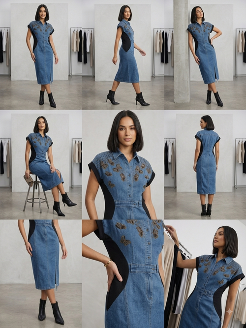 BLUE WASH AURELIA BUTTERFLY DENIM DRESS