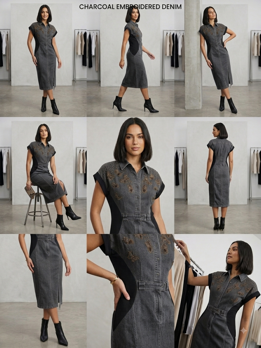 GREY WASH AURELIA BUTTERFLY DENIM DRESS