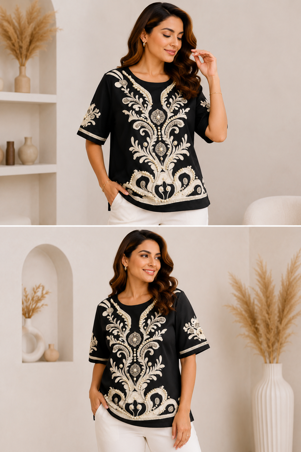 Black Embroidered Designer T-Shirt