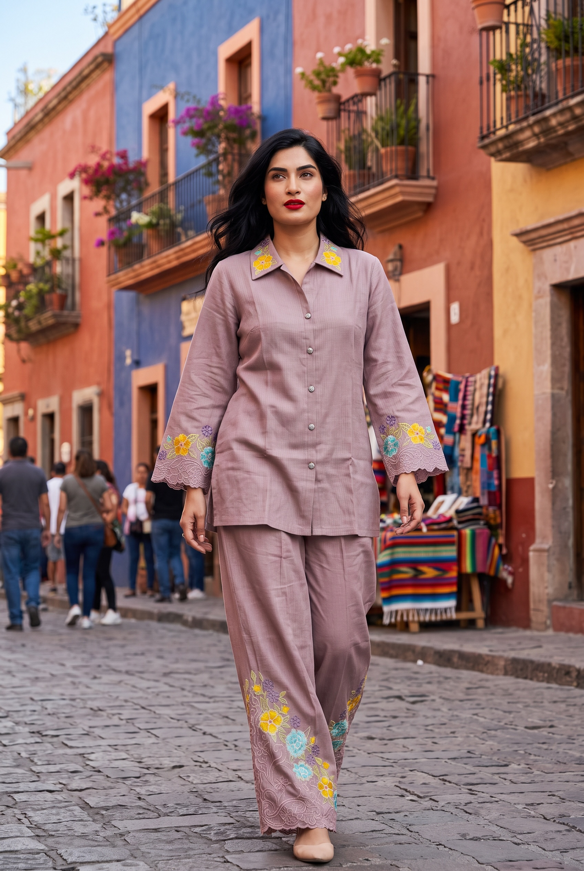 LINEN CORD SET SLIT ON PANTS