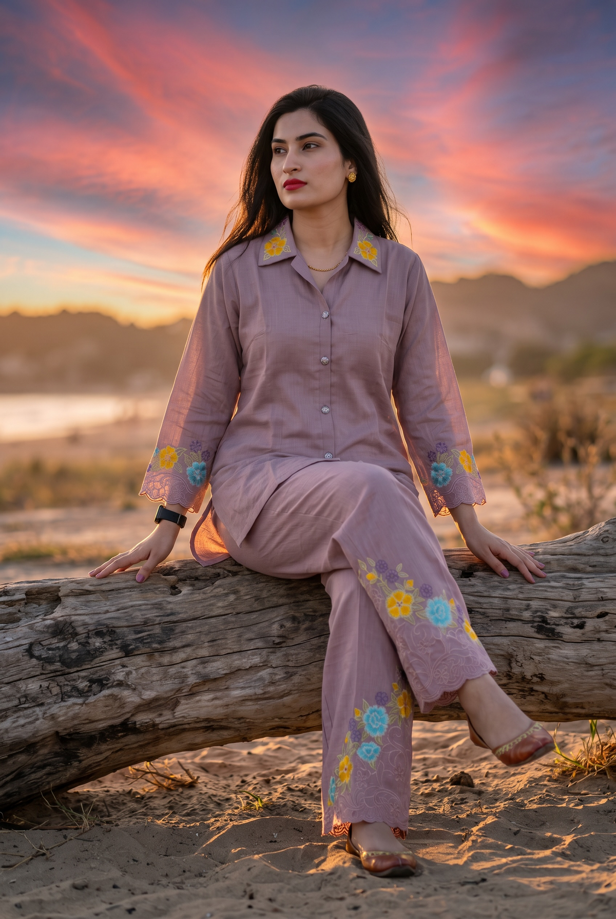 LINEN CORD SET SLIT ON PANTS