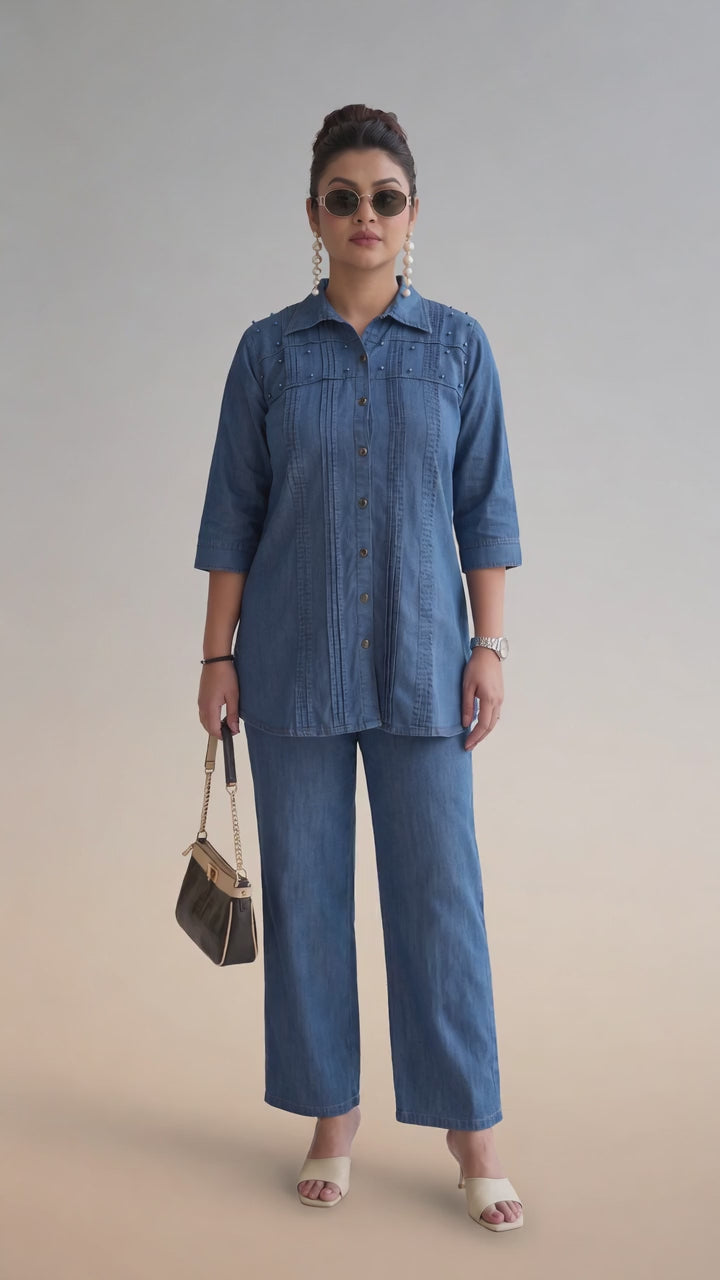 BLUE WASH DENIM FUSION CORD SET